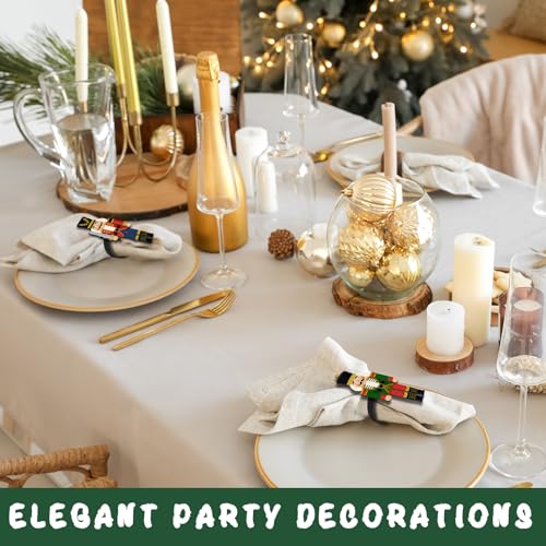 Nutcracker 12-Pack Christmas Napkin Rings - Metal Napkin Holders, Holiday Baroque Style (2 styles, 6 each) - EYNDYN