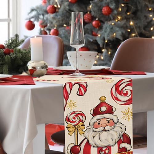 Croar Christmas Peppermint Candy Table Runner 13x72 Inches Santa Holiday Decor