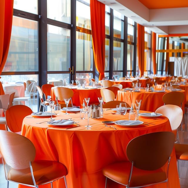 Niuara Orange Plastic Tablecloths - 4 Pack 84" Round Disposable Covers for Holiday Gatherings