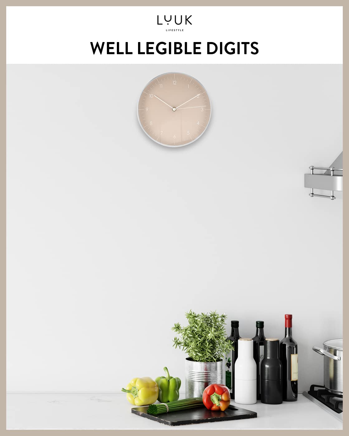LUUK LIFESTYLE Modern wall Clock with Silent Quartz Movement, Stylish & Functional, Decoration for Bedroom, 12 inch, in Black & Gold