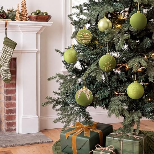 Syhood 12 Pack Olive Green Velvet Christmas Ornaments 3.15 Inch Holiday Decor