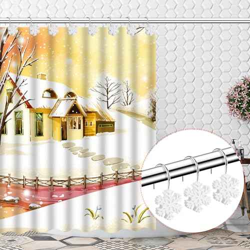 Snowflake Decorative Shower Curtain Hooks, 12-Pack Christmas Winter Decorative Snowflake Shower Hooks for Bathroom Decor Rust Proof Shower Curtain Rings Hangers (Snowflake)