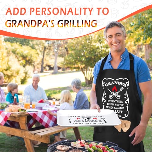 CryCarrot Grandpa's Grilling Plate & Apron Set - Personalized BBQ Gift for Grandpa from Grandkids