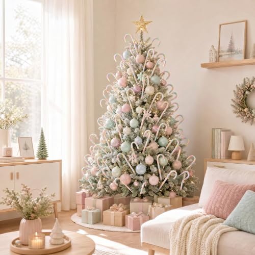Hicarer Pastel Christmas Candy Cane Ornaments, 25 Pcs, 6in Acrylic Xmas Tree Decorations
