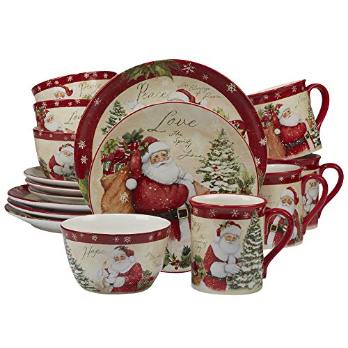 Certified International Holiday Wishes Dinnerware Set for 4 - 16 Pieces, Multicolored Christmas Tableware