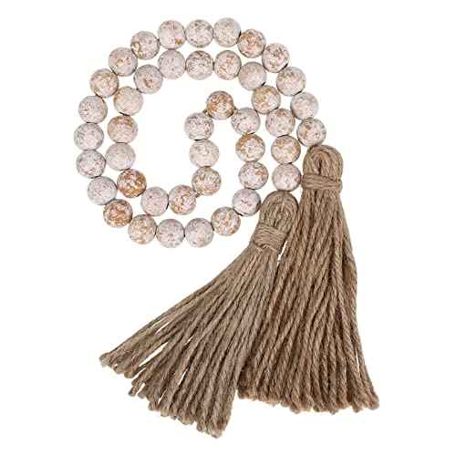 IMIKEYA Wooden Beads Garland: Farmhouse Wood Bead Garland for Tiered Tray Farmhouse s Hanging Wood with Tassels Prayer Rustic s for Coffee Table Decor