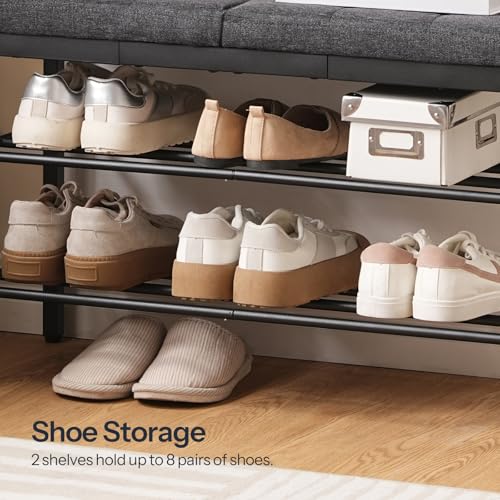 Entryway Shoe Bench with Cushion and Storage Shelf - Fits 6-8 Pairs