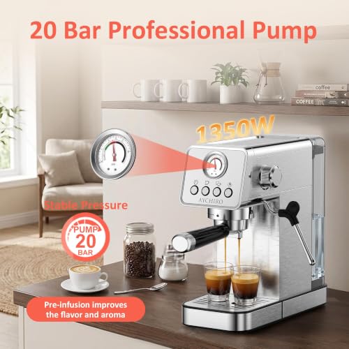 AYCHIRO 20-Bar Espresso Machine with Steam Wand & Removable Water Tank