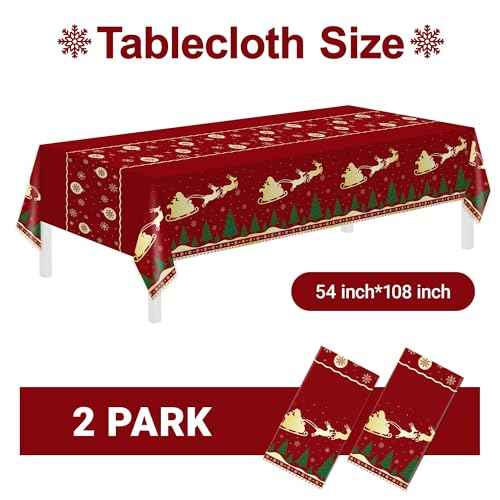 Christmas Tablecloth,2 Pack Disposable Plastic Tablecloths for Rectangle Tables 54"x108",Christmas Decorations,Red Reindeer Table Cloths for Home,Dinner,Xmas Table Cover for Outdoor,Picnic,Birthday