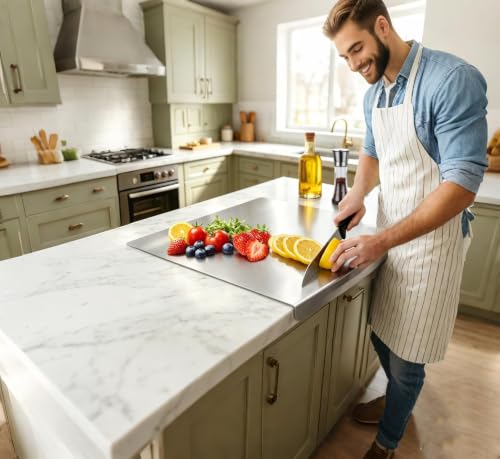 Large Stainless Steel Cutting Boards with Lip - 19.7" x 15.7" & 15.7" x 11.5" - Non-Adhesive Food Prep Mats