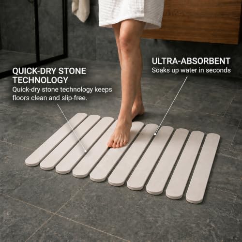 Pebble Nest White Foldable Diatomaceous Earth Bath Mat 30x17 Inches - Quick Dry & Non-Slip