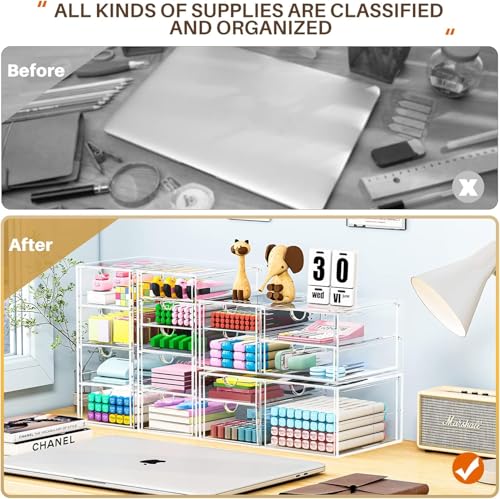 Acrylic 16-Drawer Makeup & Office Organizer for Desk - Clear Storage Solution with 4 Pack