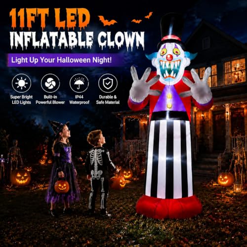 11FT Red Clown Ghost Halloween Inflatable with LED Lights - Outdoor Yard Decor