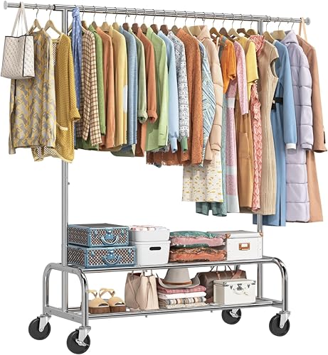 Simple Trending Heavy Duty Extendable Garment Clothes Rack 18"D x 60.5"W x 67.25"H, Silver