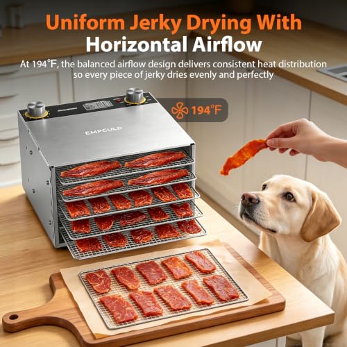 Empculd 5-Tray Food Dehydrator with Stainless Steel Trays, 194°F, 3.1 ft² Drying Area