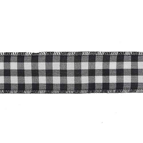 MEEDEE Black Checkered Ribbon Black Halloween Ribbon 2.5 Inch Christmas Plaid Ribbon 25 Yards Black Buffalo Plaid Ribbon Bulk Black Gingham Ribbon Black and White Ribbon for Christmas Tree