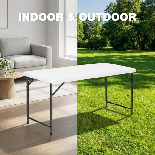 GlowitLian 4ft Folding Table with Adjustable 2-Level Height, Portable Picnic & Indoor Outdoor Use, White