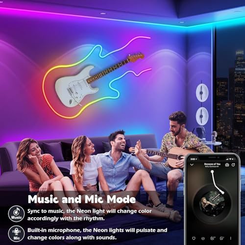 SINLEY 60FT RGB LED Neon Rope Light with App & Remote Control Waterproof Outdoor