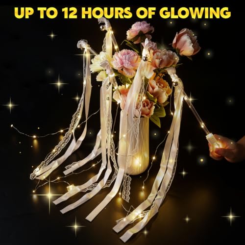 120PCS LED Wedding Wands - Reusable Fairy Light Up Sparklers for Wedding Send Off - White Ribbons & 3 Modes