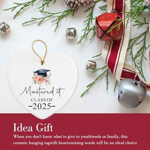 Graduation Gifts for Women Men Ceramic Ornament Keepsake Sign Heart Plaque 2025 Graduation Masters Degree Gifts for Him Her Christmas Ornament