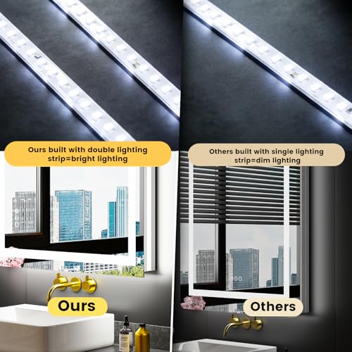 LED Bathroom Mirror with Lights 20x28 Inch Dimmable Anti-Fog Double Lighting