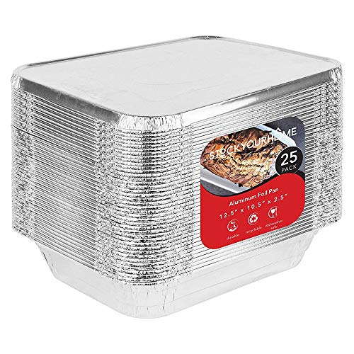 25 Pack Disposable Aluminum Pans with Lids 9x13 for Baking Cooking & Storing - Food Containers