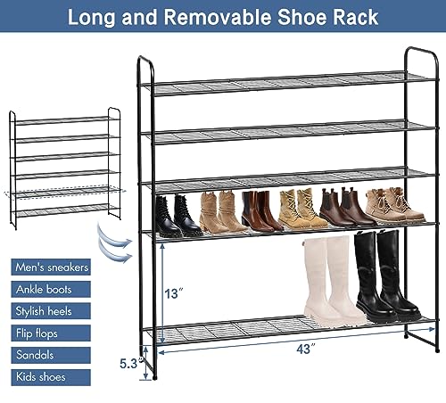 Large 6-Tier Metal Shoe Rack Organizer for Entryway & Bedroom - Black, 11.4 x 43 x 37.8 in