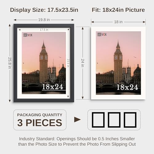 VCK 18x24 Black Solid Wood Poster Frames 3 Pack - Wall Decor