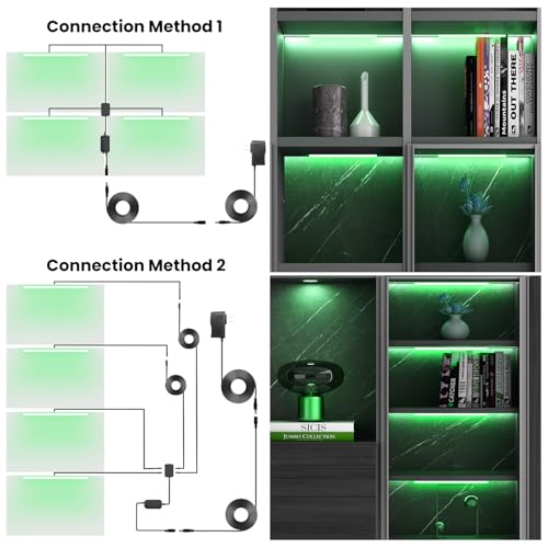 Black RGB LED Shelf Lights 4 Pack 12.5In Smart WiFi Dimmable Bookcase & Display Lighting