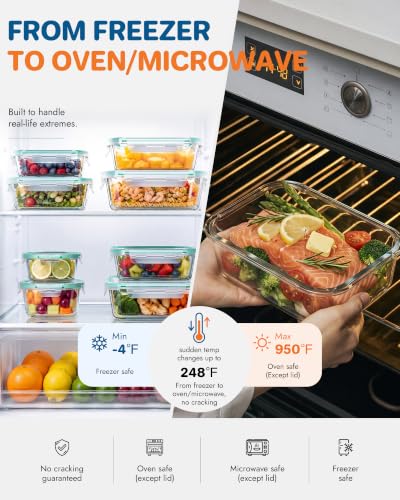 10-Pack Borosilicate Glass Food Storage Containers Set with Plastic Lids - Oven & Freezer Safe, Leak-Proof, BPA-Free - Variation: Plastic Lids / 10 Pack