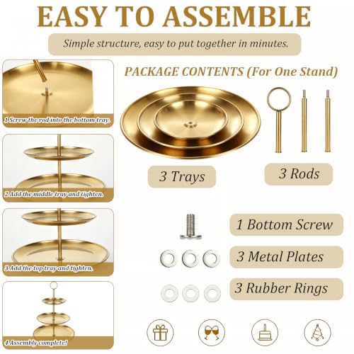 Gold 3-Tier Cake Stand Set - Stainless Steel Dessert Display Tower for Parties