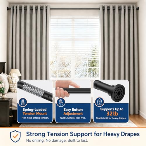 ALLZONE Heavy Duty Tension Curtain Rod for Window, 123-160 Inch,