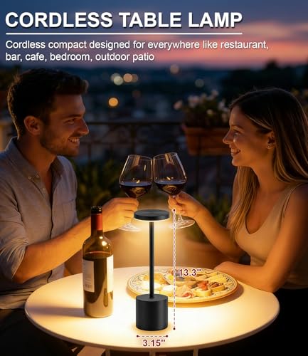 Swinerton Black Cordless Rechargeable LED Table Lamp Set of 2 for Bedroom, Patio, Restaurant