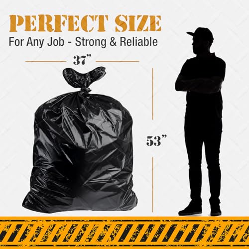 MaxiMite 55 Gallon Heavy Duty Contractor Trash Bags 3 Mil Black 37x53 - Pack of 50