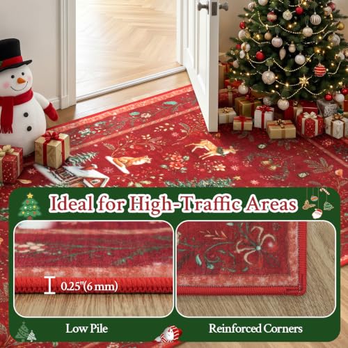 RUGVIGO Christmas Runner Rug 2' x 6' Non-Slip Washable Red