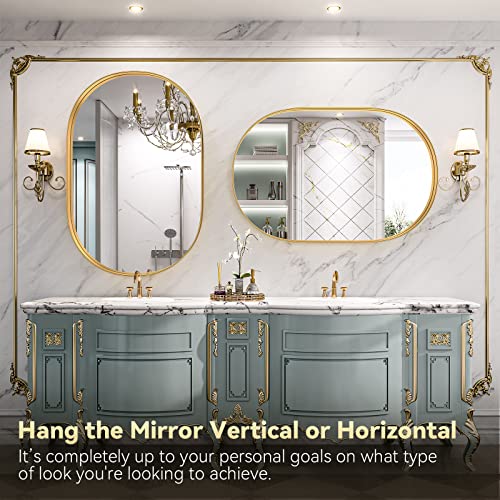 Brightify Gold Oval Wall Mirror 36x24 Inch Modern Bathroom Vanity Mirror
