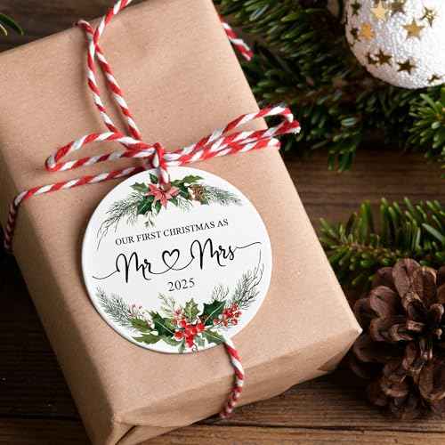 Our First Christmas as Mr and Mrs Ornament 2025 ? Ceramic 1st Married Christmas Ornaments for Newlywed, First Wedding, Mr&Mrs Ornaments Gift for Married Couple
