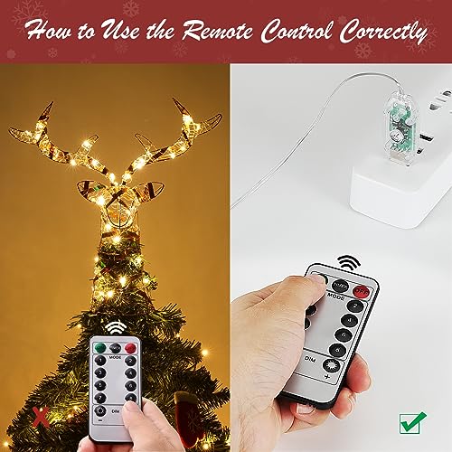 Roylvan 16-inch Reindeer Christmas Tree Topper with Timer & Remote, Laser Finish