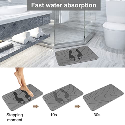 JUERLEN 2 Pack Diatomaceous Earth Shower Mats Grey 24x16 Inch NonSlip Fast-Drying