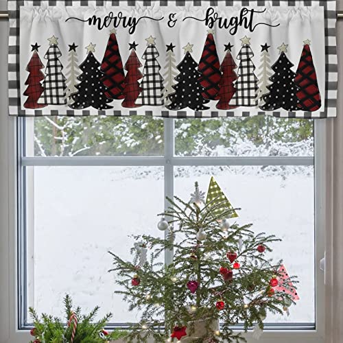 Christmas Tree Valance Curtain 54x18 inch Buffalo Check Holiday Decor