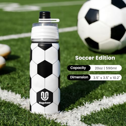 Soccer Water Bottle - 20oz Insulated Misting Bottles Stainless Steel