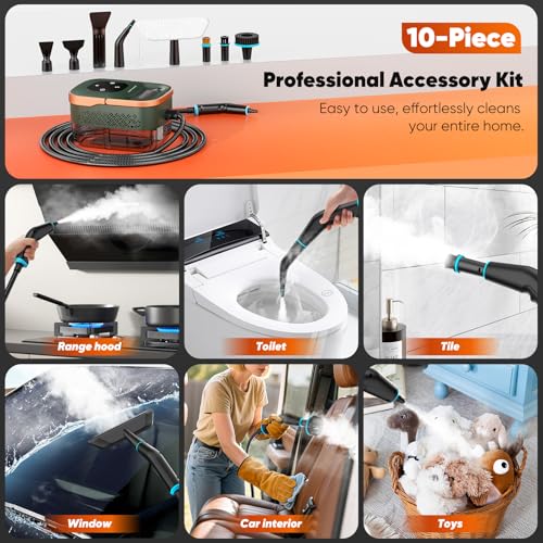 Handheld Steam Cleaner for Home - Green/Gold 1250ml Pressurized Steamer
