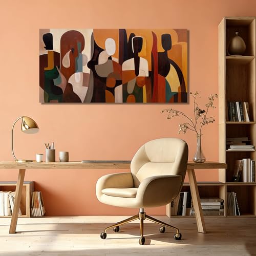 GAIDUOMAI Brown Geometric Wall Art 24x48 Inch Framed for Living Room Office