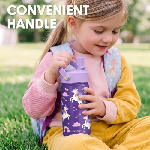 SANDJEST Unicorn Kids Water Bottle 12oz with Straw Lid - Variation 3