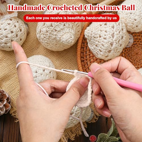 Syhood 24 Pcs Crochet Christmas Ornament Set in Warm White | 5 Styles, 2 Sizes