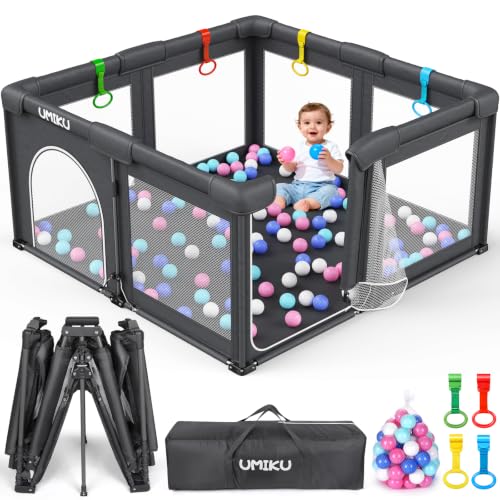 Baby Playpen Foldable 50x50 Inches with Mesh Sides & Dual-Access - Dark Grey