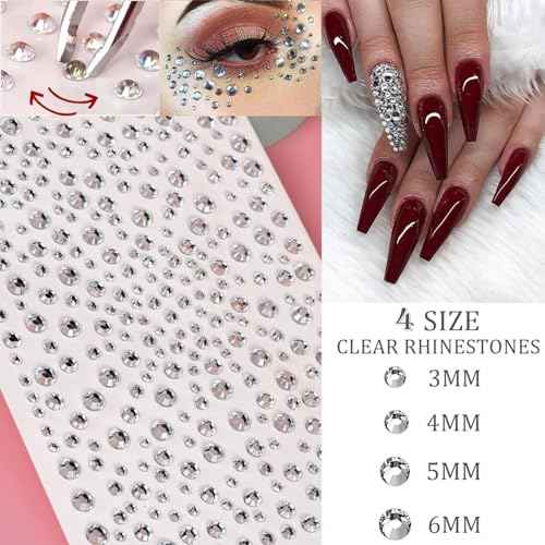 2100 Pcs Self Adhesive Rhinestones Face Gems Jewels for Makeup Pearl Eye Gems Stick On, Rainbow & Clear Flatback Rhinestones Pearl Stickers Hair Body Jewels Nail Art Christmas Craft Diy Festival Party