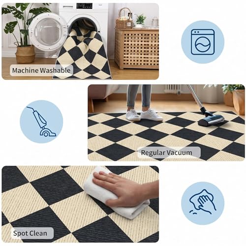 Dark/Coffee Checkered Area Rug 5x7 - Washable Living Room Rug, Non Slip, Pet Friendly