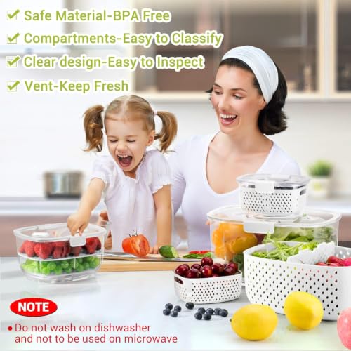 White Clear Vegetable and Fruit Storage Containers 3-Piece Set BPA-Free Fridge Organizer