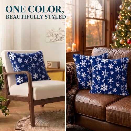 PAVILIA Snowflake Blue Holiday 18x18 Velvet Pillow Covers Set of 2